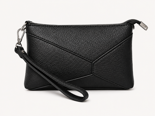 Black Textured PU Leather Clutch