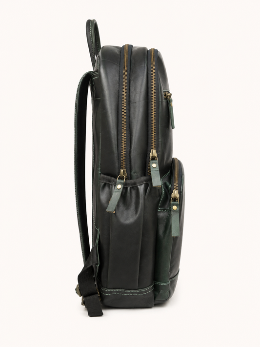 Premium Genuine Leather Laptop Backpack - Dark Green