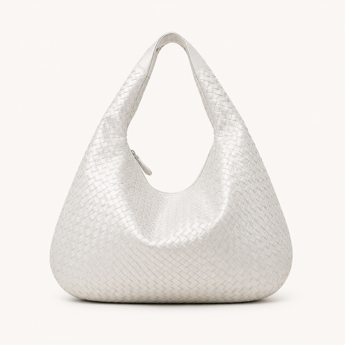 Woven Leather Hobo Bag - Silver