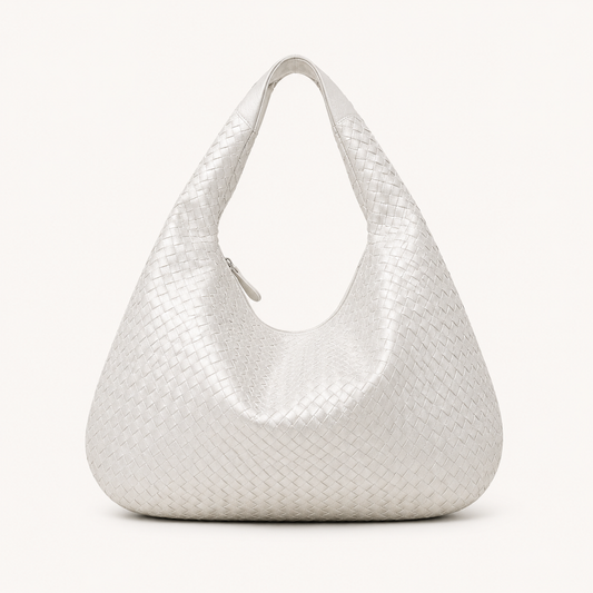 Woven Leather Hobo Bag - Silver