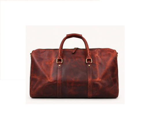 Vintage Leather Travel Duffel Bag – Reddish Brown