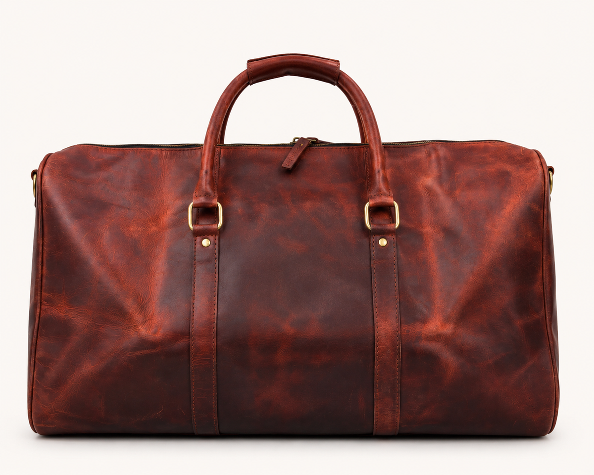 Vintage Leather Travel Duffel Bag – Reddish Brown