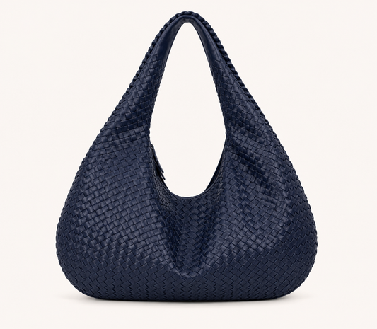 Woven Leather Hobo Bag - Blue