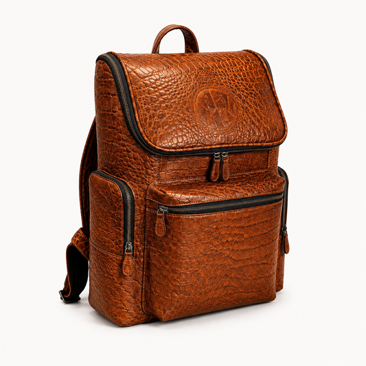 Premium Full-Grain Leather Crocodile Embossed Backpack