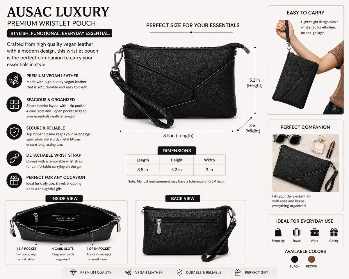 Black Textured PU Leather Clutch