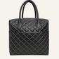 Premium Quilted Genuine Leather Tote Bag - Black