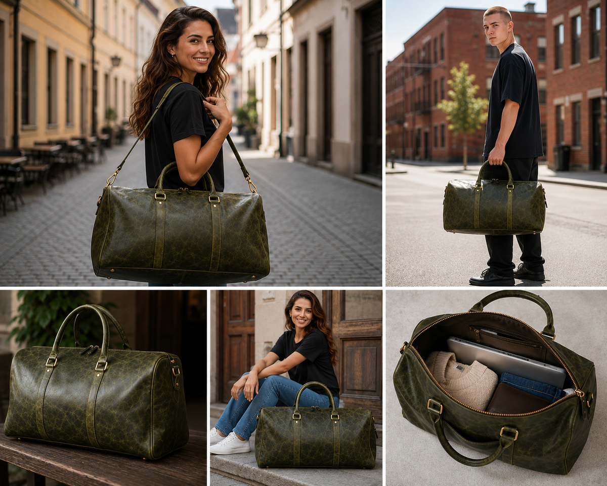 Vintage Leather Travel Duffel Bag – Green