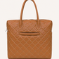 Premium Quilted Genuine Leather Tote Bag - Tan