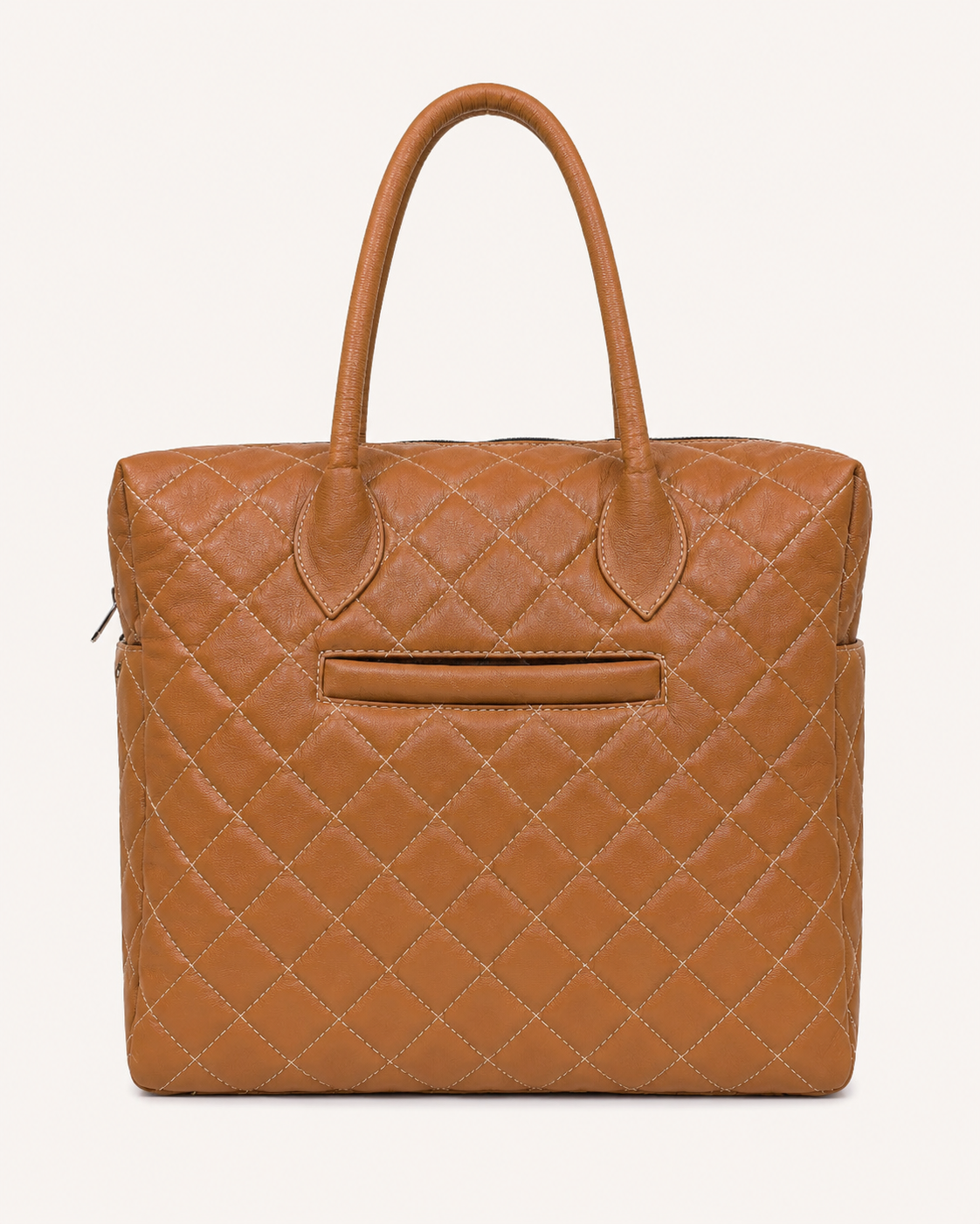 Premium Quilted Genuine Leather Tote Bag - Tan