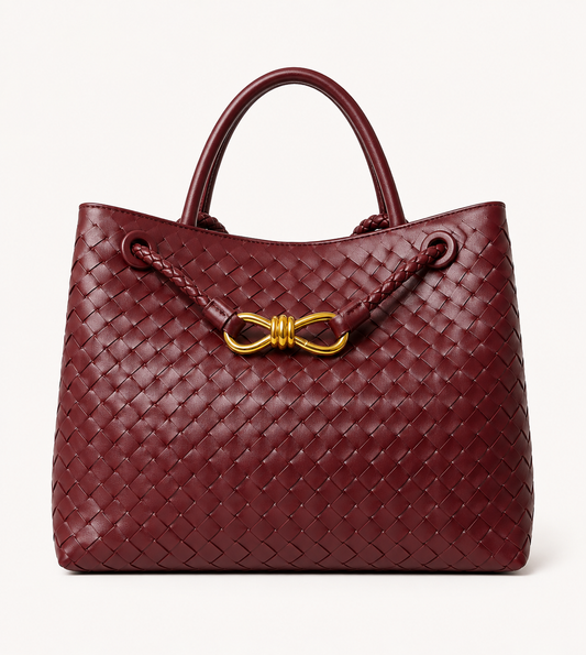 Braided PU Tote Bag - Burgundy