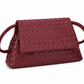 Woven Leather Flap Bag - Burgundy