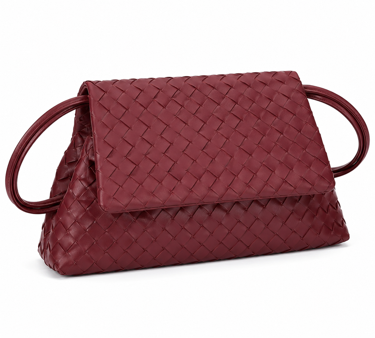 Woven Leather Flap Bag - Burgundy
