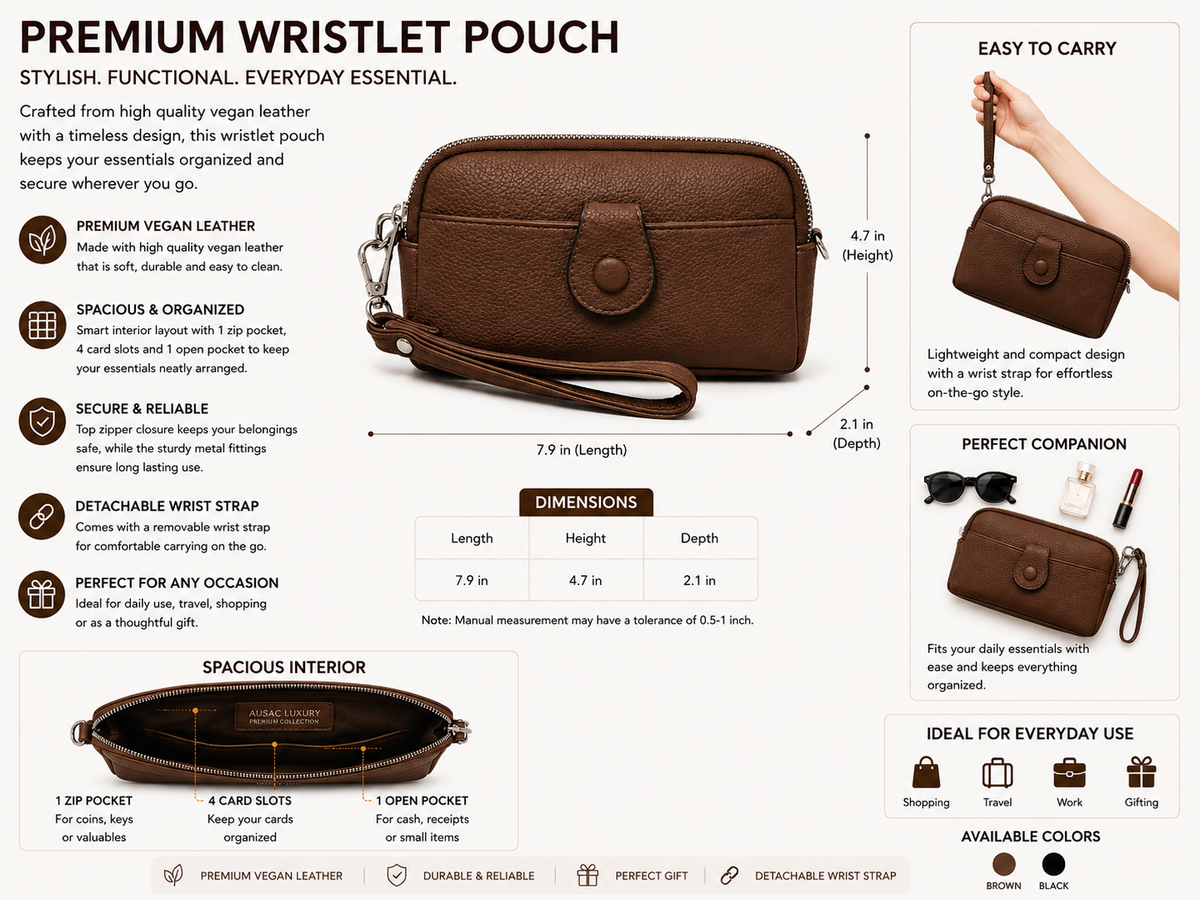 Brown Leather Wristlet Clutch