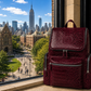 Premium Full-Grain Leather Crocodile Embossed Backpack - Burgundy