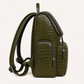 Premium Full-Grain Leather Crocodile Embossed Backpack - Olive Green