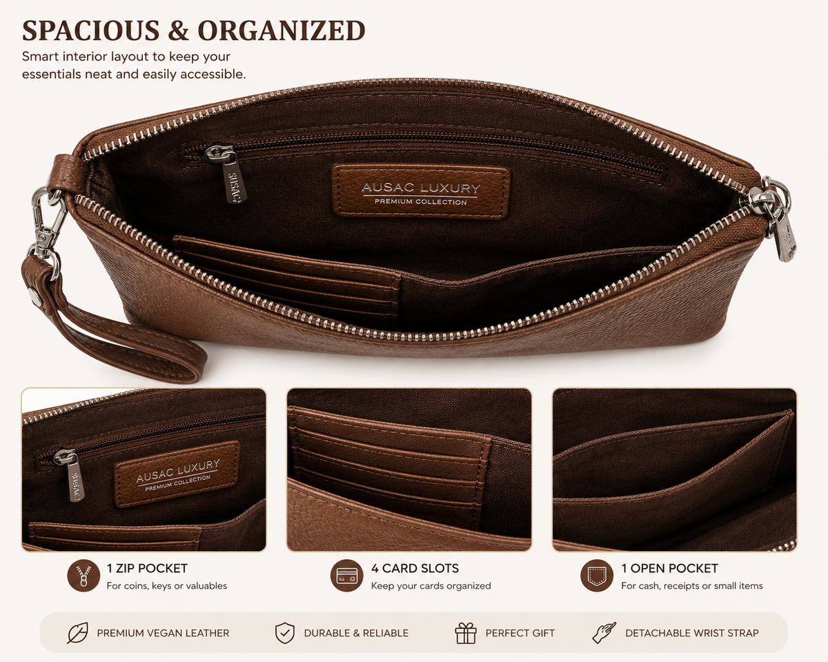 Textured Taupe Brown Wristlet Clutch