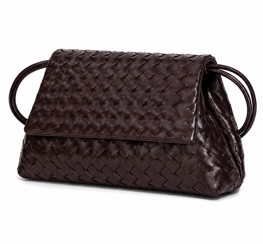 Woven Leather Flap Bag - Brown