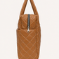 Premium Quilted Genuine Leather Tote Bag - Tan
