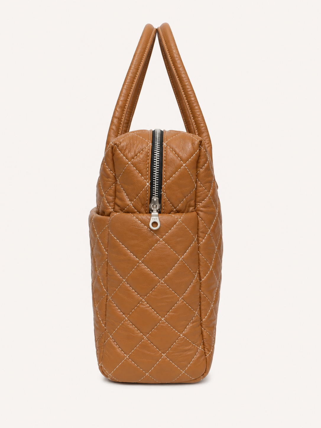 Premium Quilted Genuine Leather Tote Bag - Tan