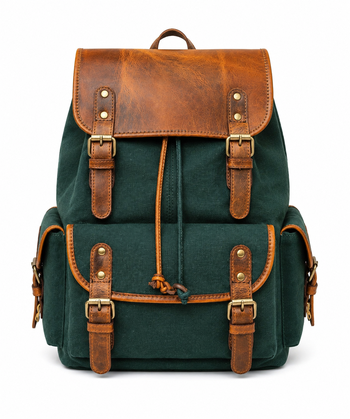 Vintage Canvas & Leather Backpack – Green