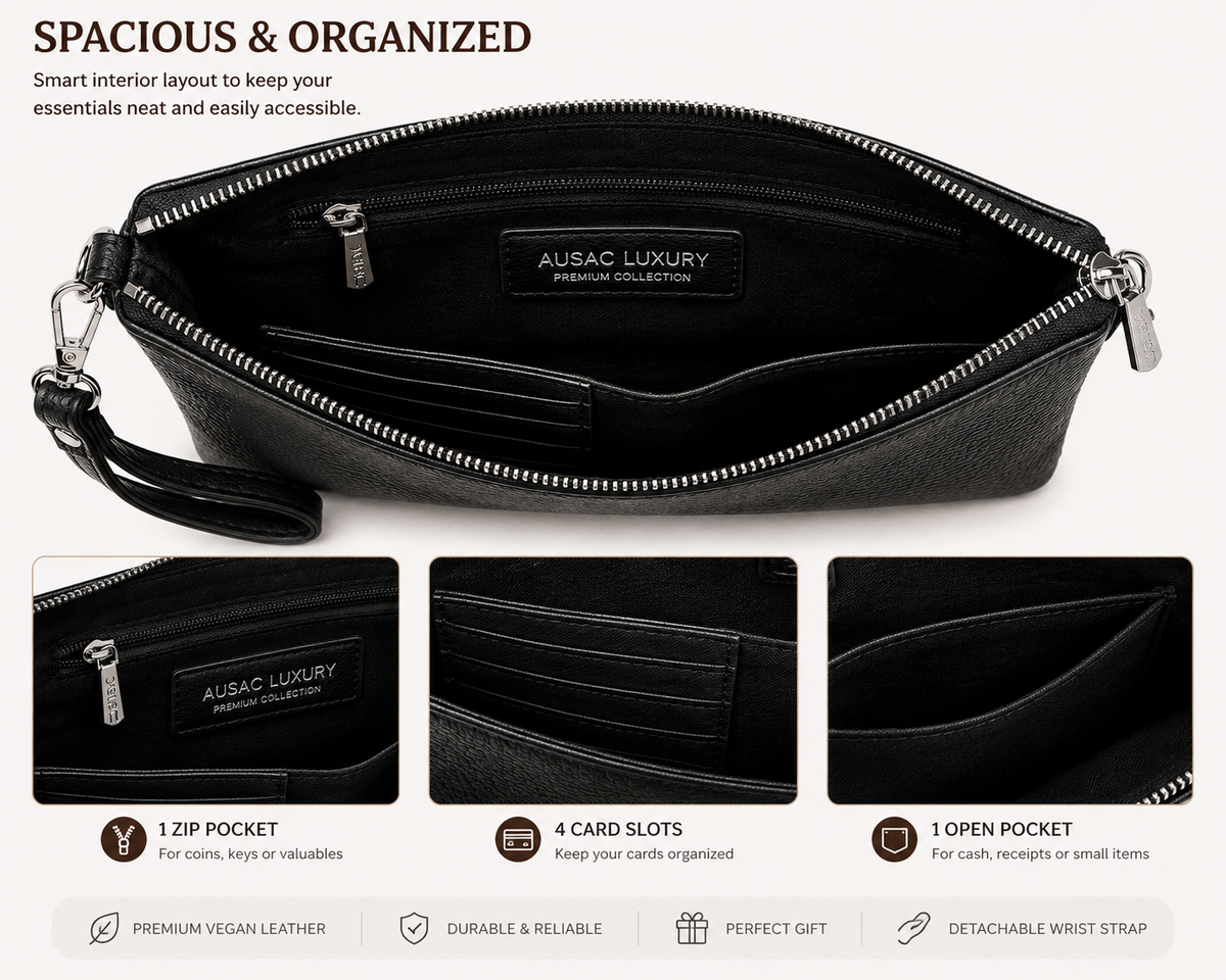 Black Textured PU Leather Clutch
