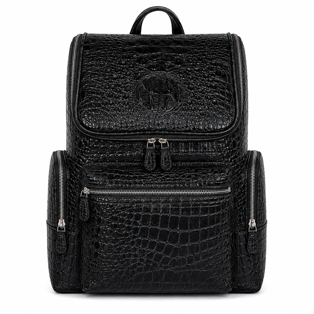 Premium Full-Grain Leather Crocodile Embossed Backpack - Black