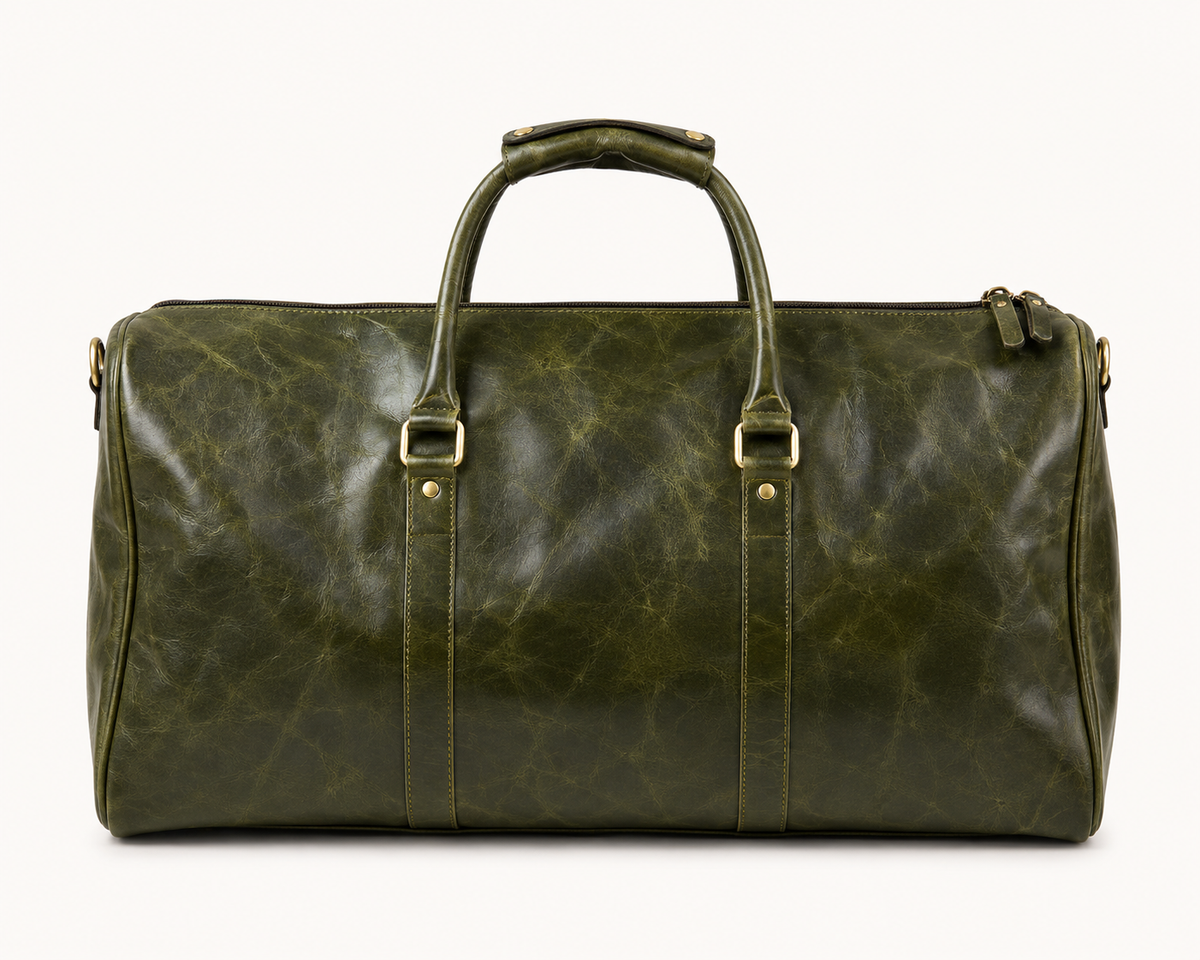 Vintage Leather Travel Duffel Bag – Green
