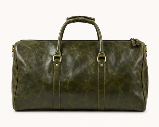 Vintage Leather Travel Duffel Bag – Green