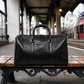 Crocodile Embossed Leather Duffle Bag - Grey Black