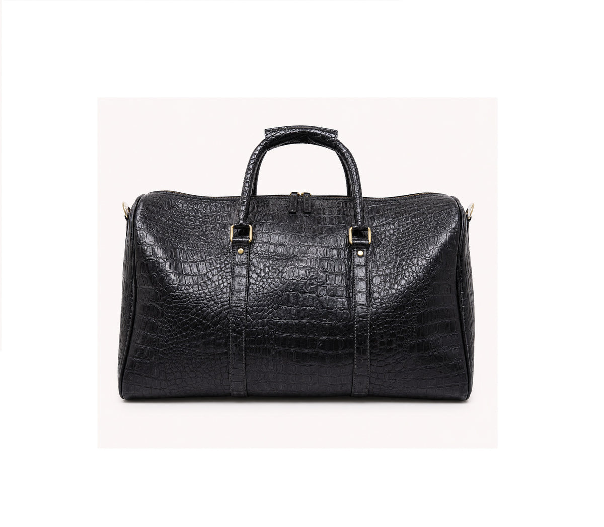 Crocodile Embossed Leather Duffle Bag - Grey Black