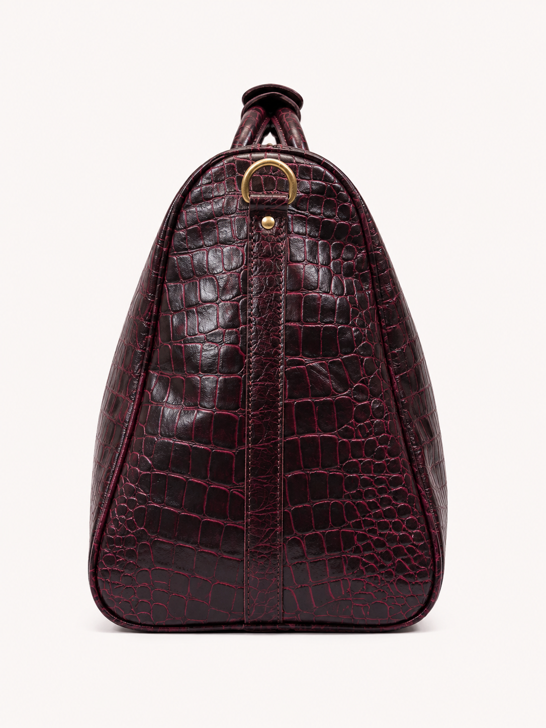 Crocodile Embossed Leather Duffle Bag - Burgundy