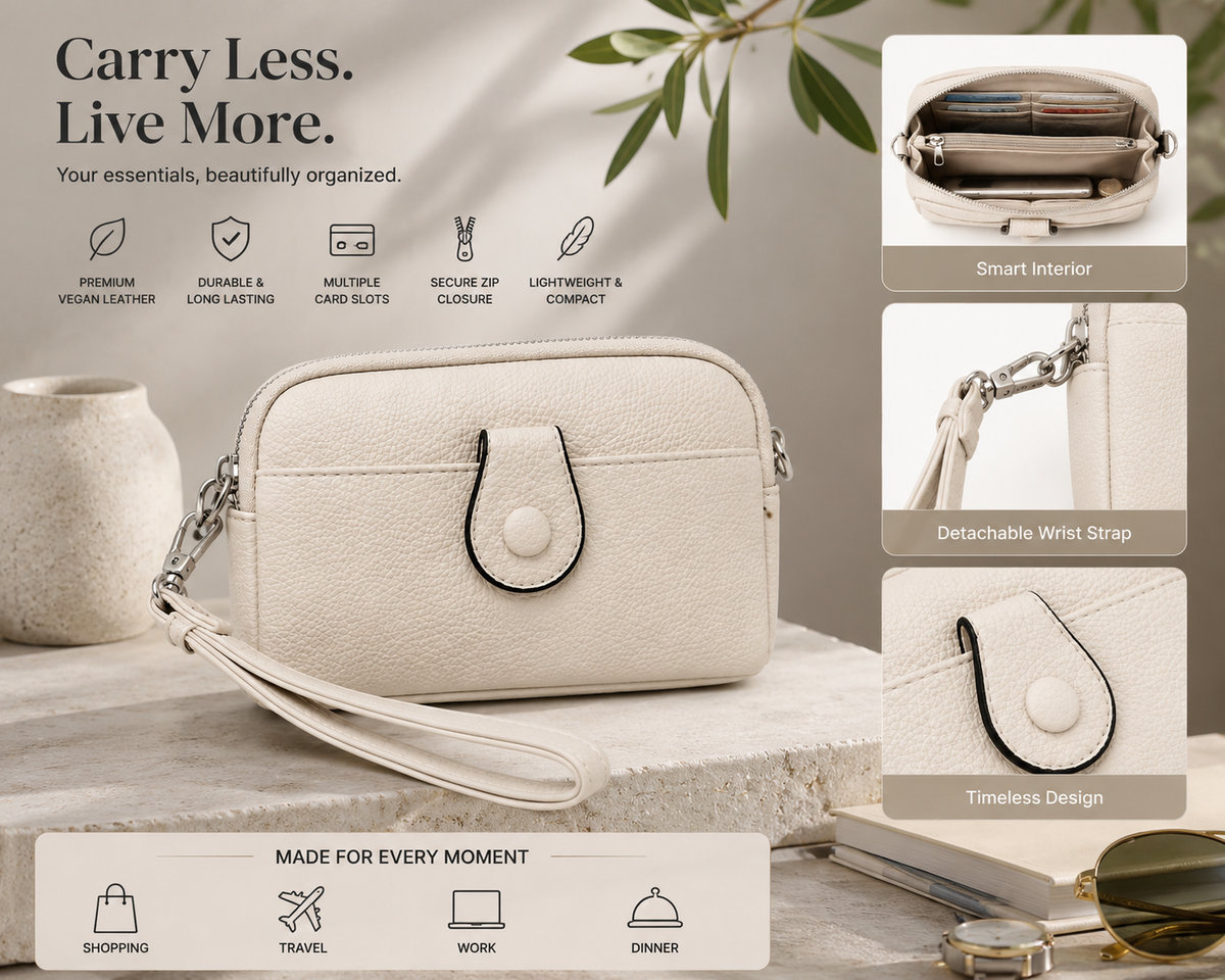 White Leather Wristlet Clutch