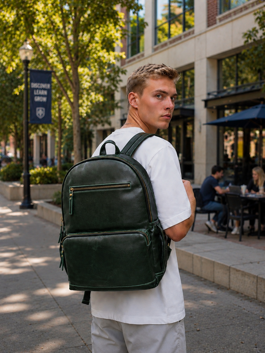 Premium Genuine Leather Laptop Backpack - Dark Green