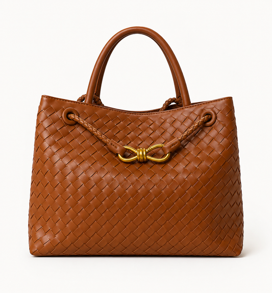 Braided PU Tote Bag - Burgundy