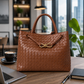 Braided PU Tote Bag - Burgundy