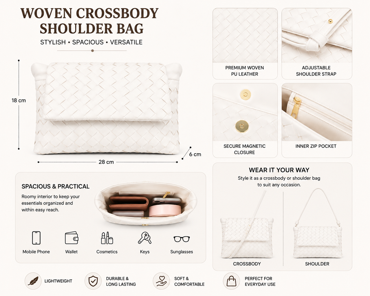 Woven Leather Flap Bag - White