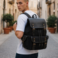 Vintage Canvas & Leather Backpack – Black
