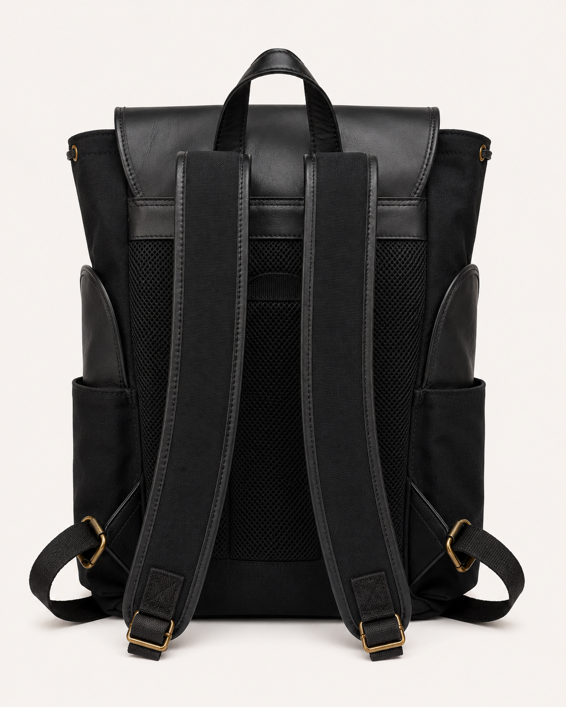 Vintage Canvas & Leather Backpack – Black