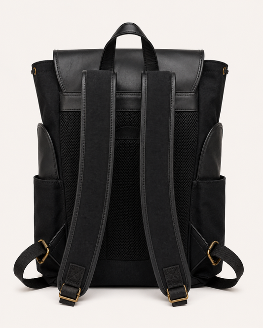 Vintage Canvas & Leather Backpack – Black