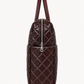 Premium Quilted Genuine Leather Tote Bag - Burgundy