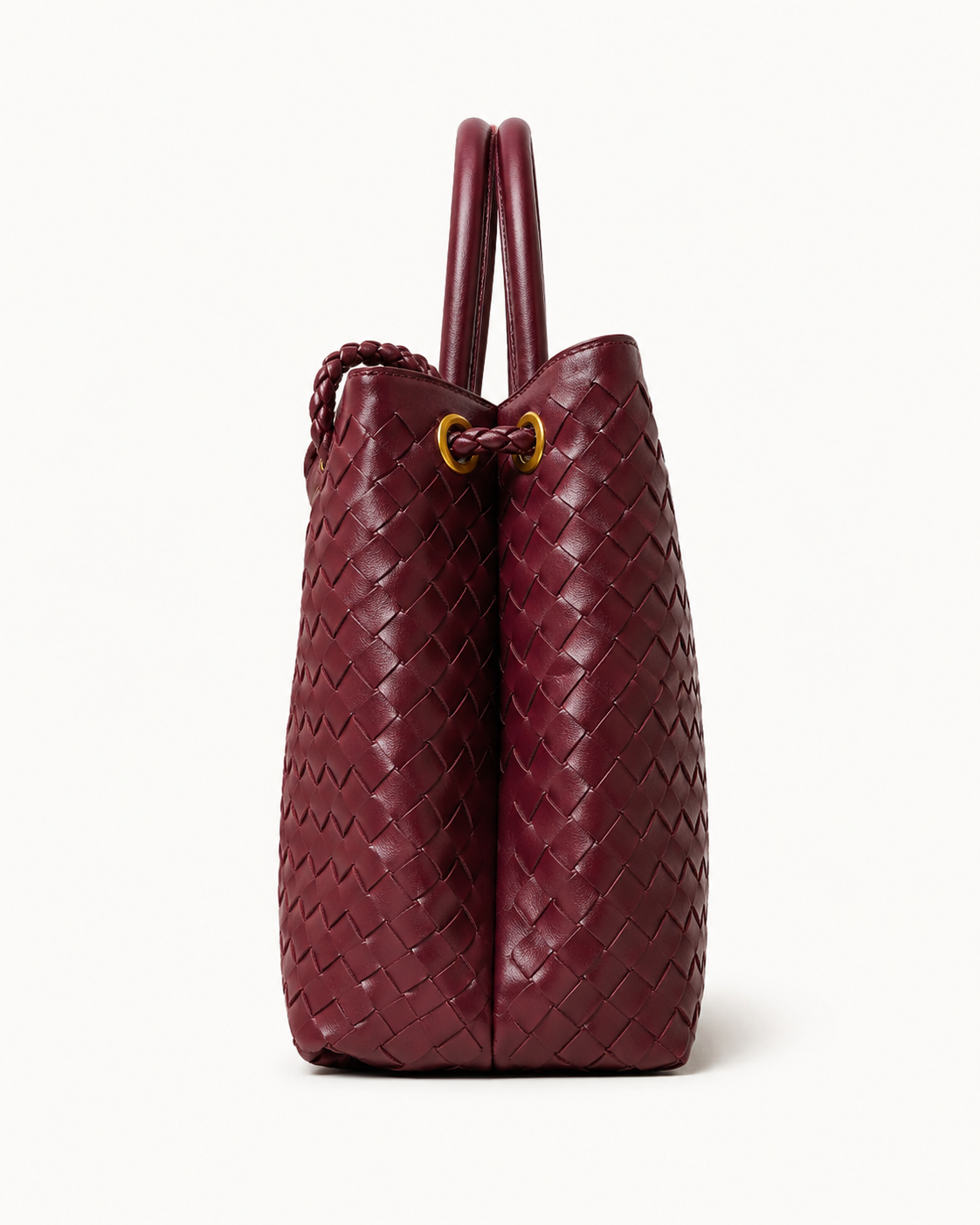 Braided PU Tote Bag - Burgundy