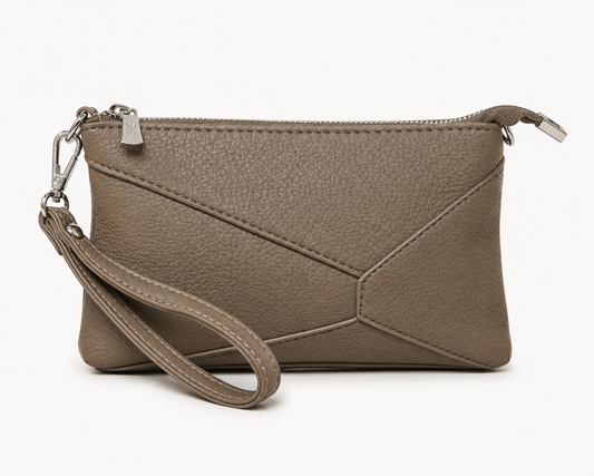 Textured Taupe Wristlet Clutch