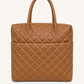 Premium Quilted Genuine Leather Tote Bag - Tan