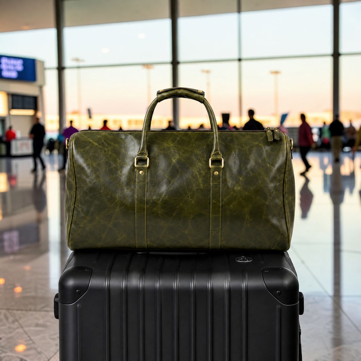 Vintage Leather Travel Duffel Bag – Green