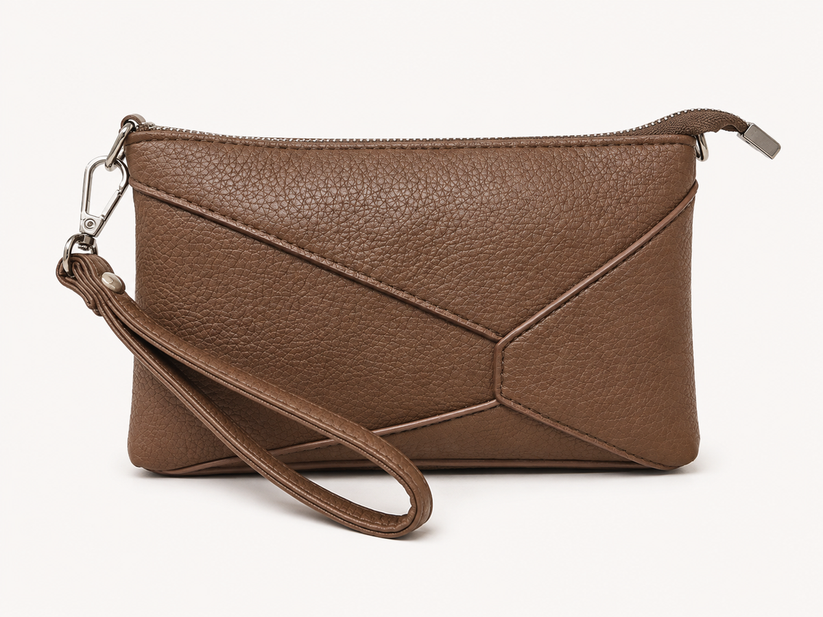 Textured Taupe Brown Wristlet Clutch