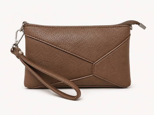 Textured Taupe Brown Wristlet Clutch