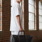 Crocodile Embossed Leather Duffle Bag - Grey Black