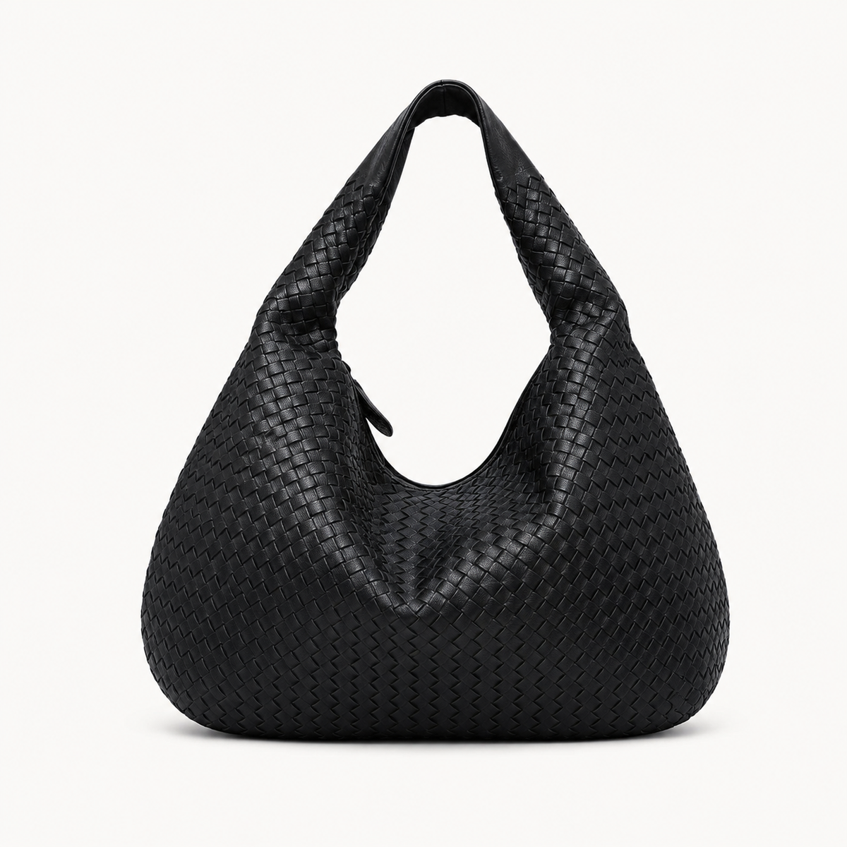 Woven Leather Hobo Bag - Black