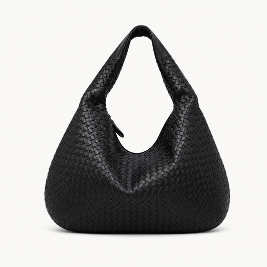 Woven Leather Hobo Bag - Black