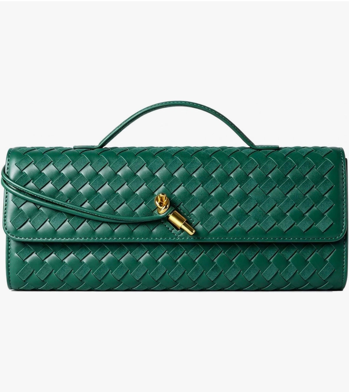 Braided PU Leather Clutch Bag - Green